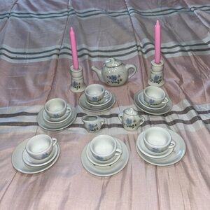 Strombecker Corporation Floral Miniature Tea Set with Pink Candles New
